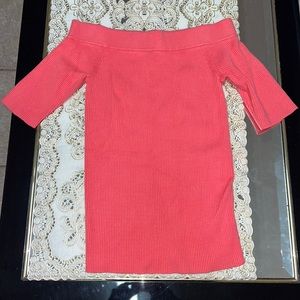 Anthropologie salmon pink ribbed short-sleeve sweater